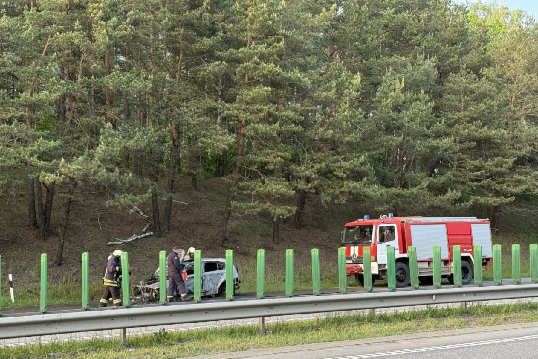 Magistralėje Vilnius–Kaunas užsiliepsnojo automobilis / Delfi.lt nuotr.