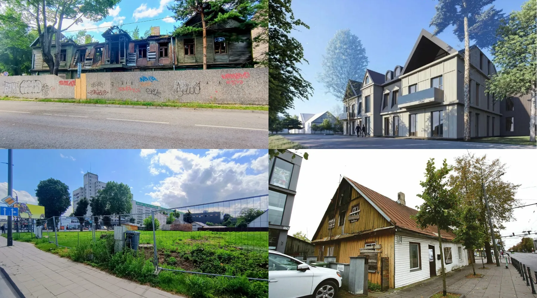 Savanorių pr. medinukai ir jų vietose planuojami pastatai („Kas vyksta Kaune“ fotomontažas)