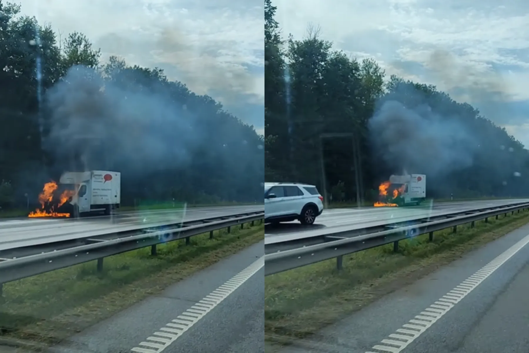 Užsidegęs automobilis Kaunas-Vilnius kelyje / Skaitytojų video stop kadro nuotr.