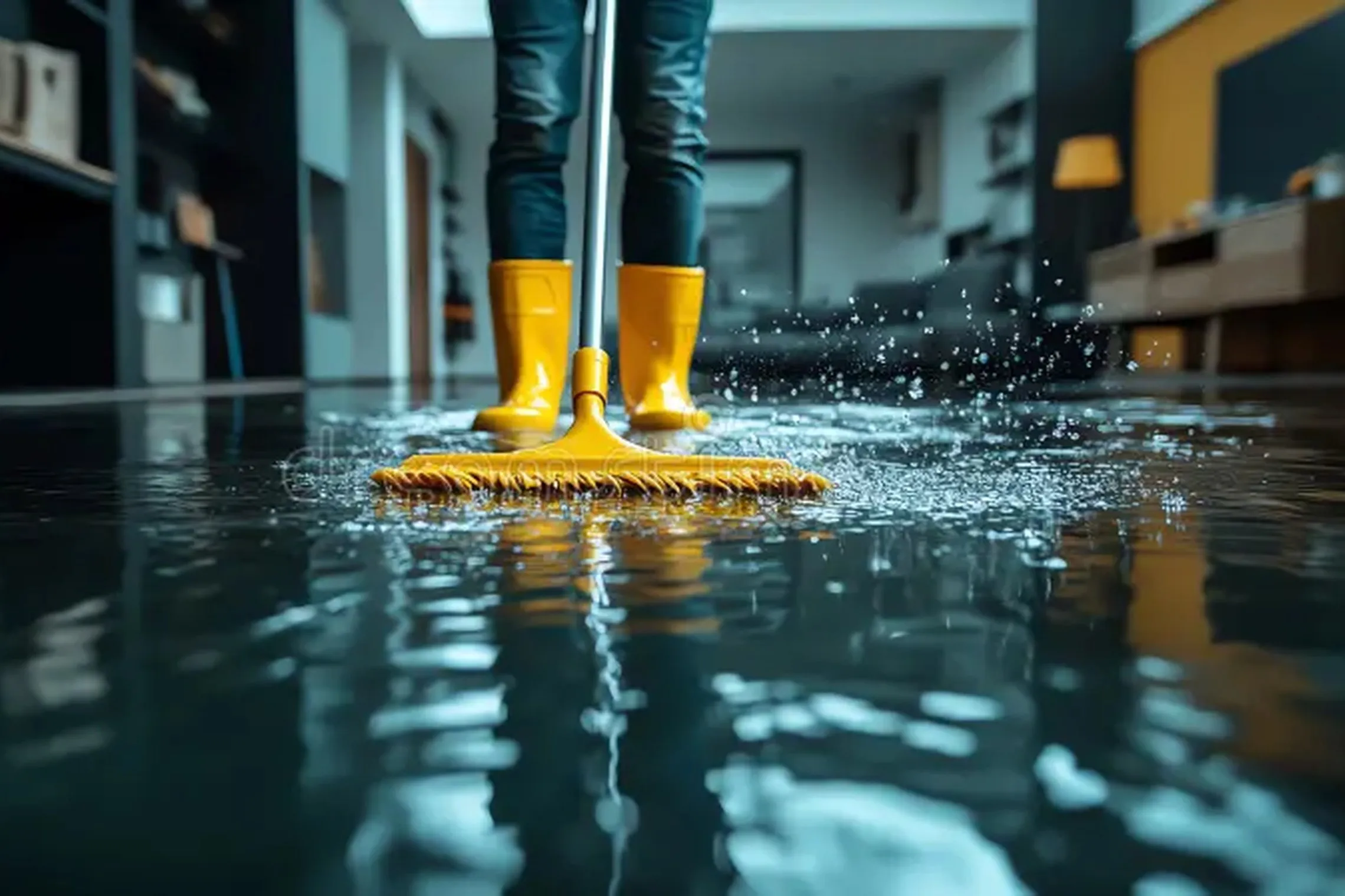 Šluota, vanduo, užliejimas