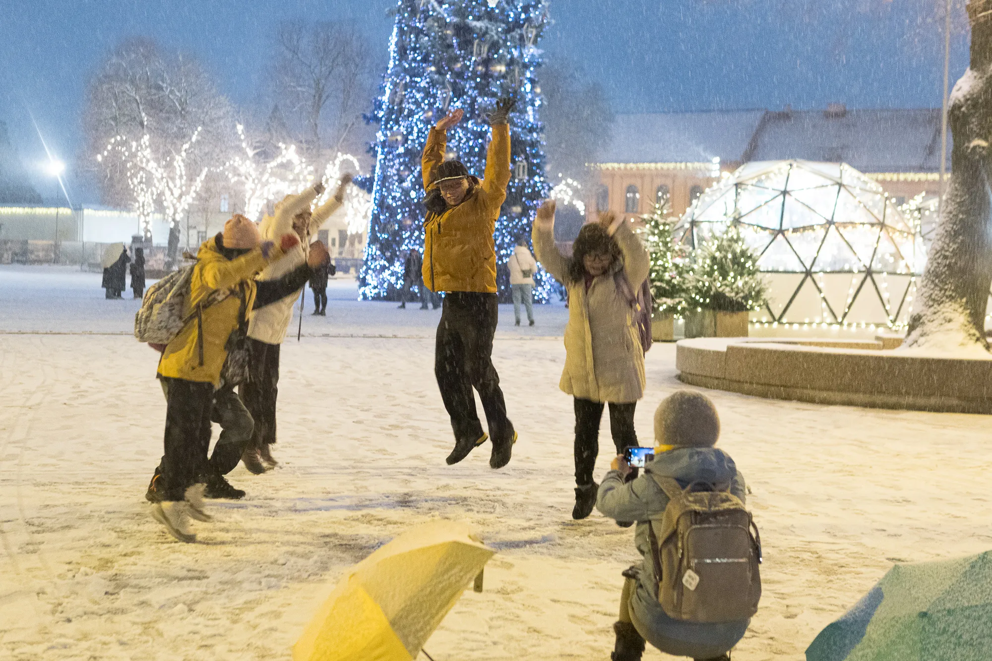 Kalėdų eglę apklojo pirmas sniegas / R. Tenio nuotr.