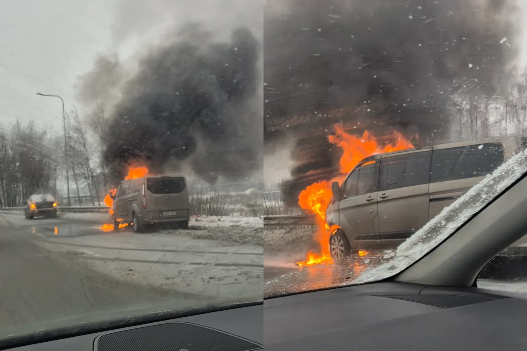 Liepsnojantis automobilis Kaune / Skaitytojų nuotr.
