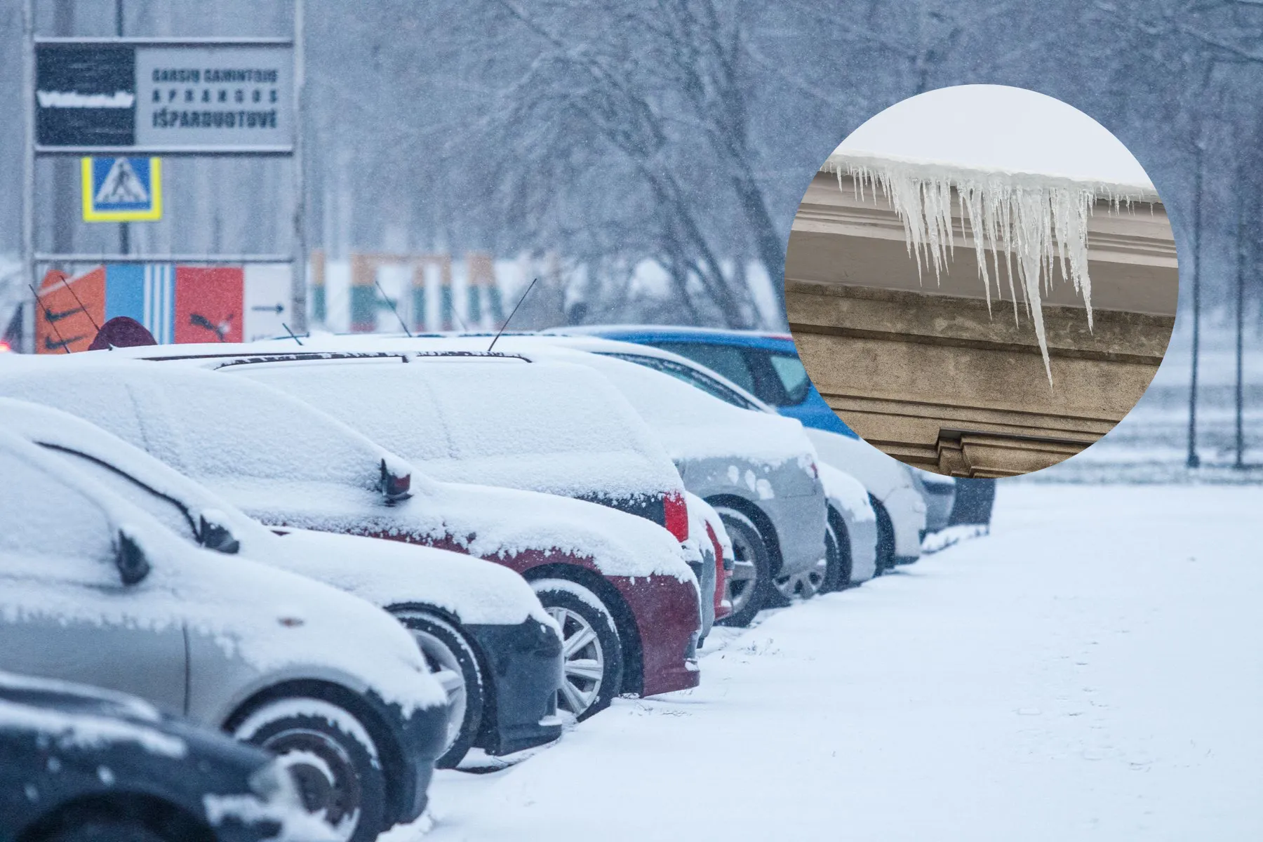 Automobiliai, varvekliai, žiema, sniegas