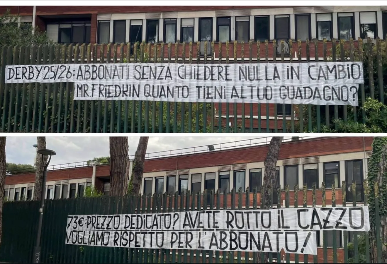 striscione tifosi friedkin derby biglietti