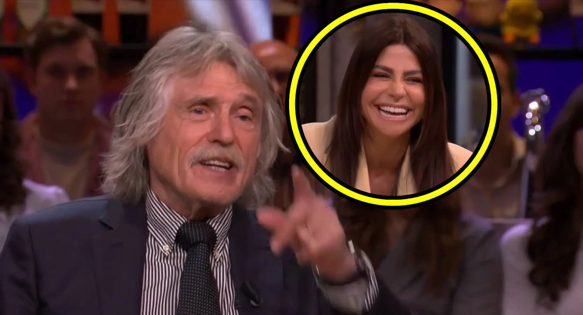 Johan Derksen probeert Olcay Gulsen te verleiden om slaapkamergeheimpje te onthullen (video!)