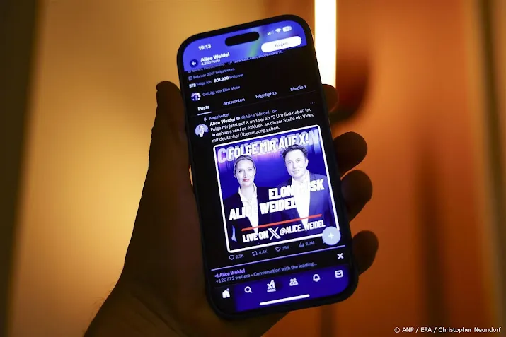 Musk en AfD-topvrouw Weidel uitgebreid in gesprek op X