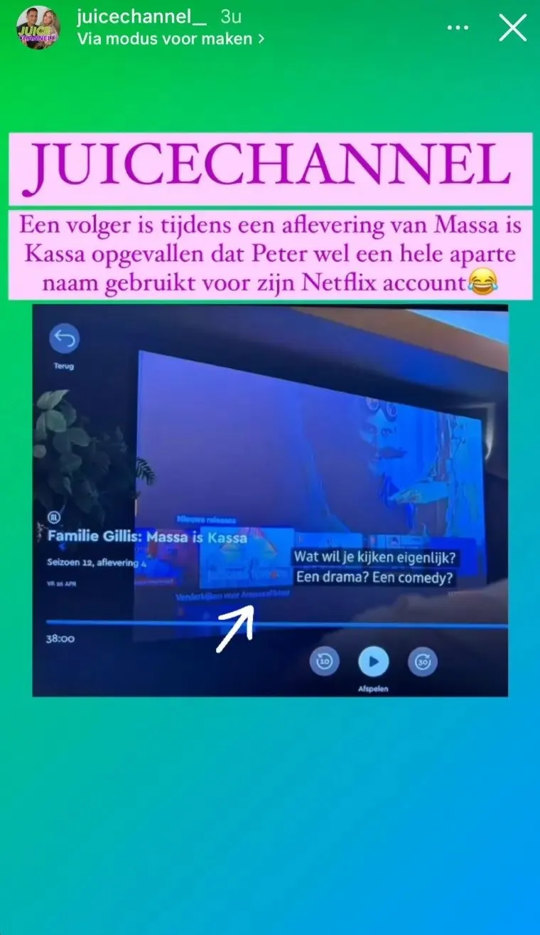 Peter Gillis lekt per ongeluk schunnig Netflix profiel