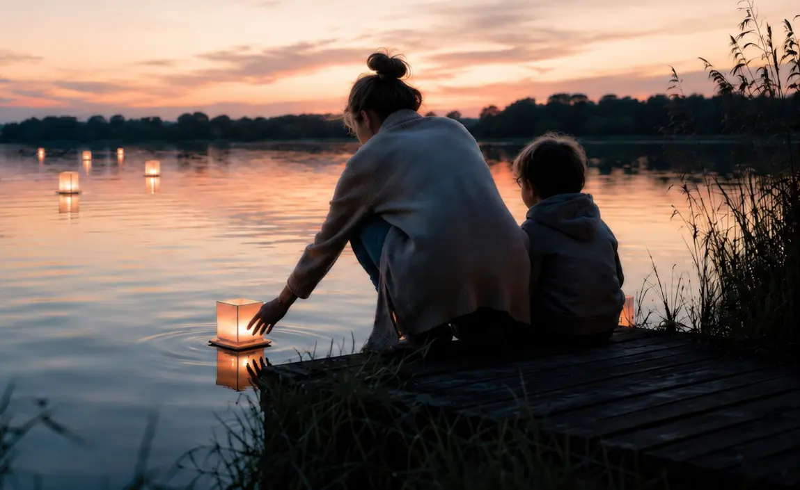 Wenslichtjes vrouw en kindje