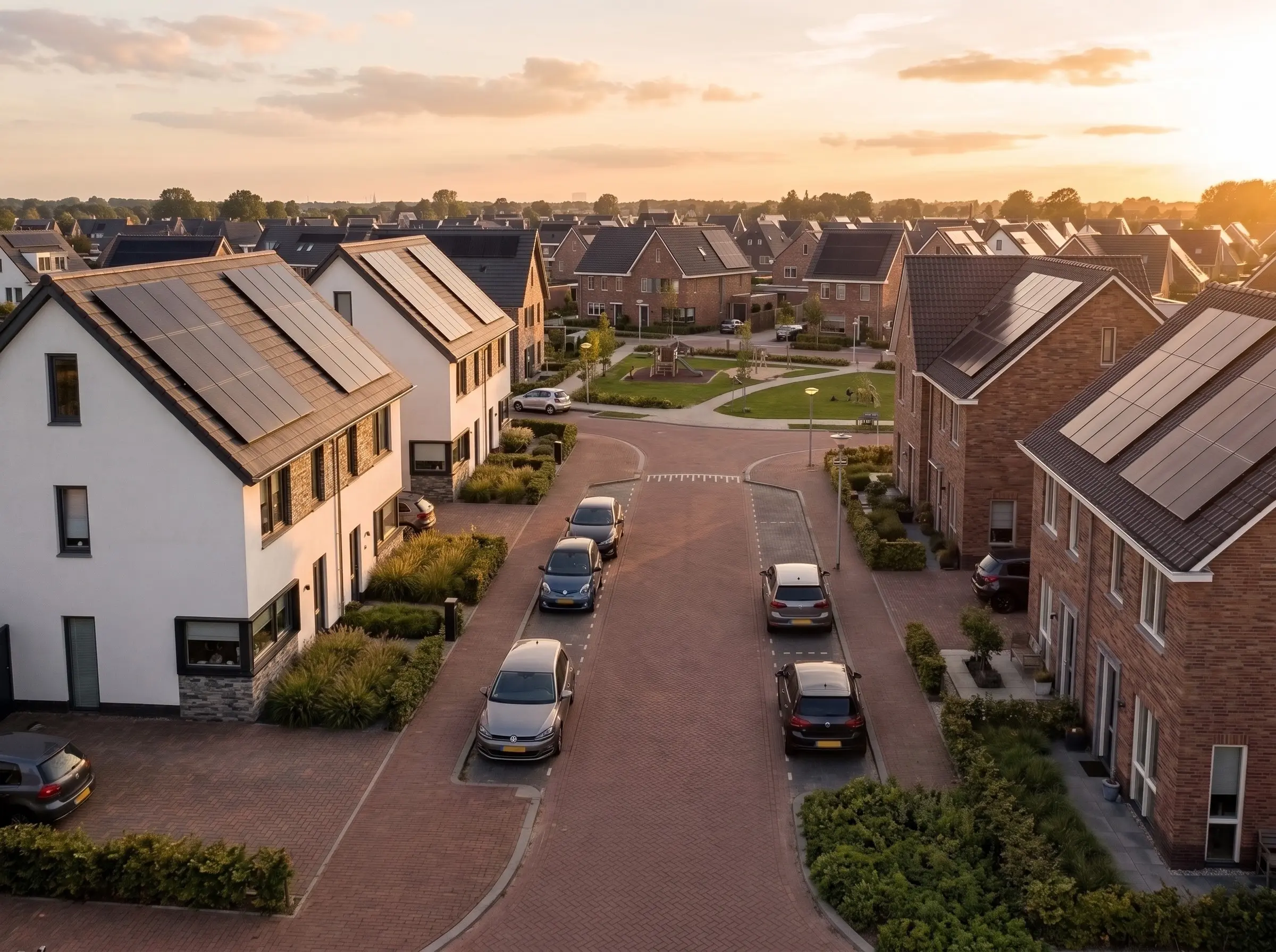 Woonwijk met zonnepanelen