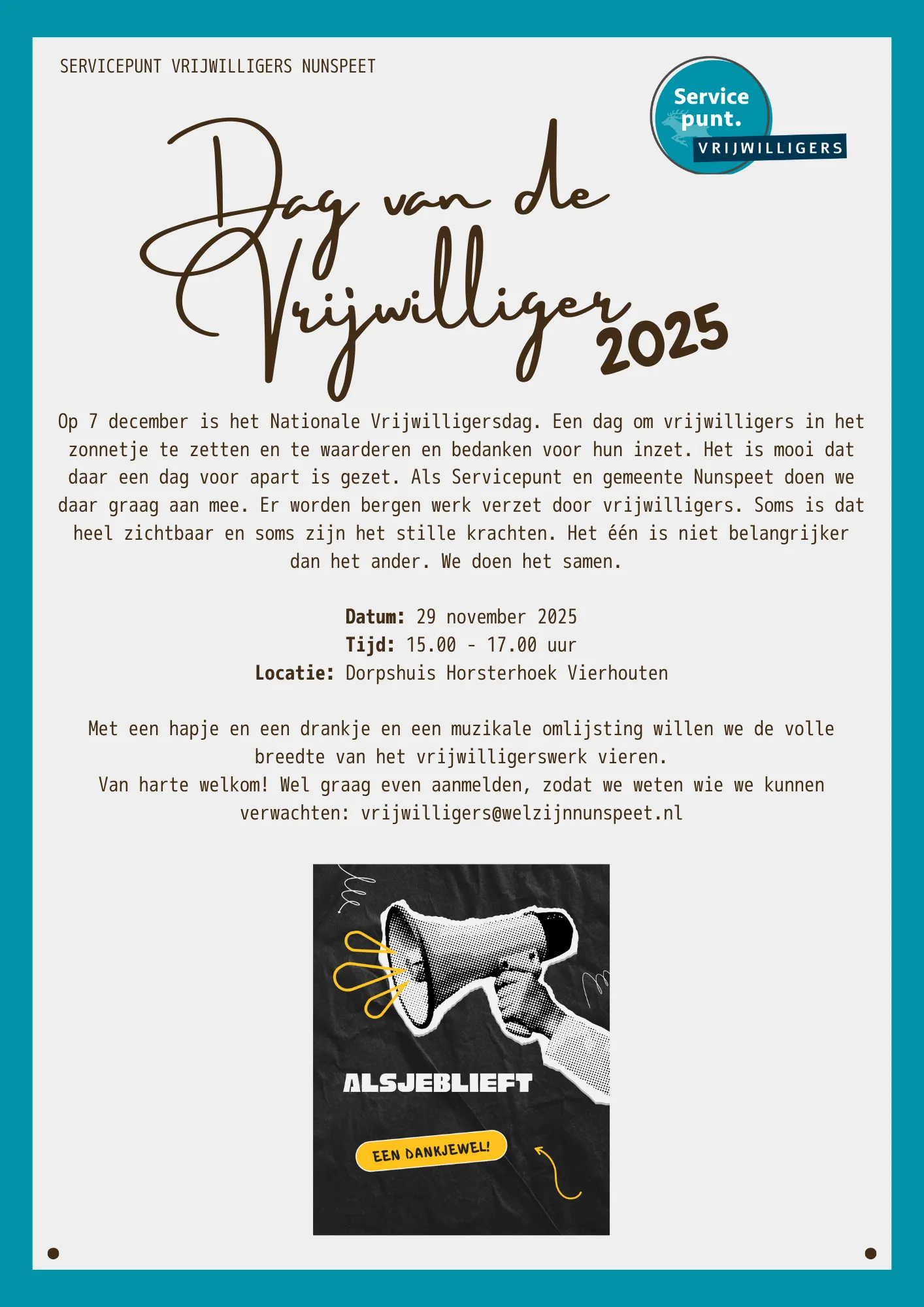 Dag van de vrijwilliger 2025 - uitnodiging