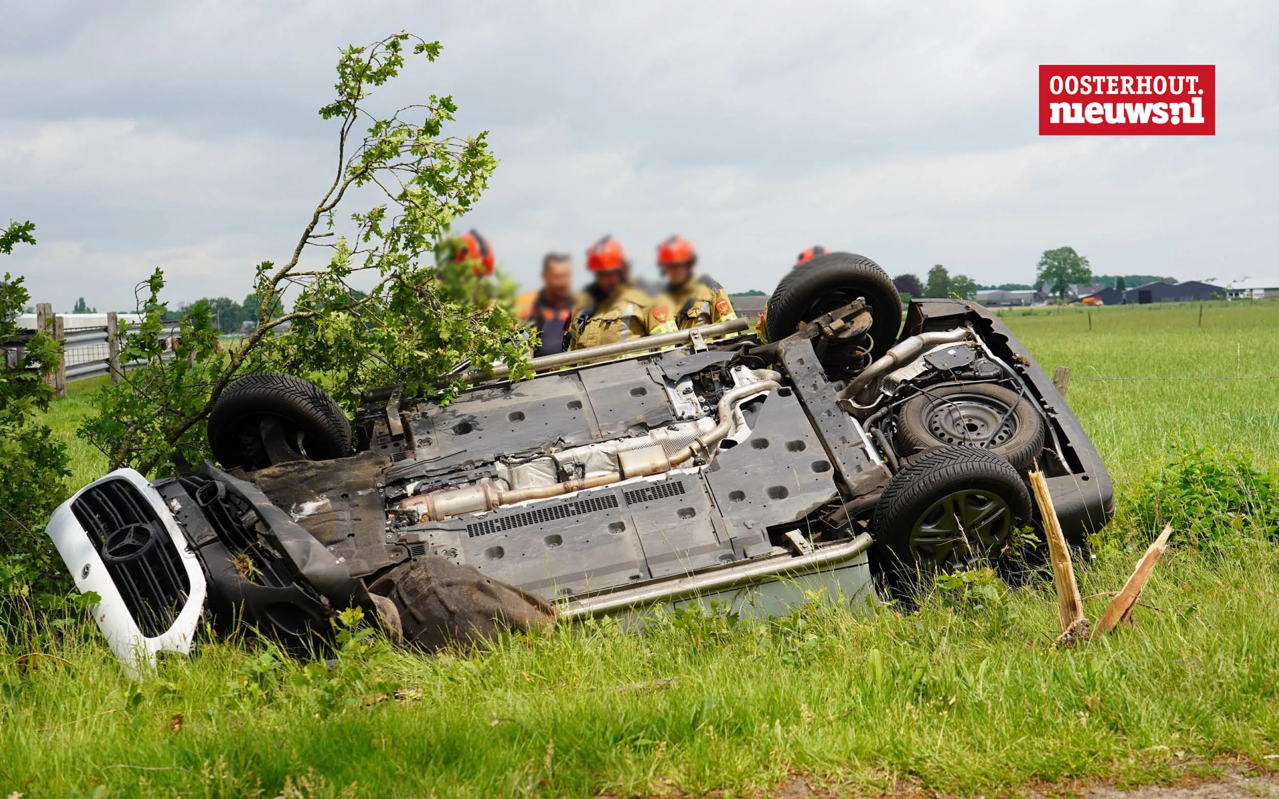 Automobiliste schrikt van spin en belandt ondersteboven in sloot