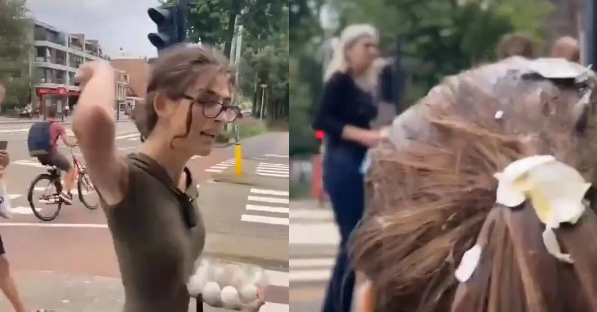 Amsterdam: Meisje valt klimaatactivisten met eieren aan: "Zijn die eieren vegan!?" (VIDEO)