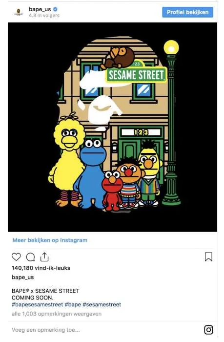 BAPE kondigt samenwerking met Sesamstraat aan