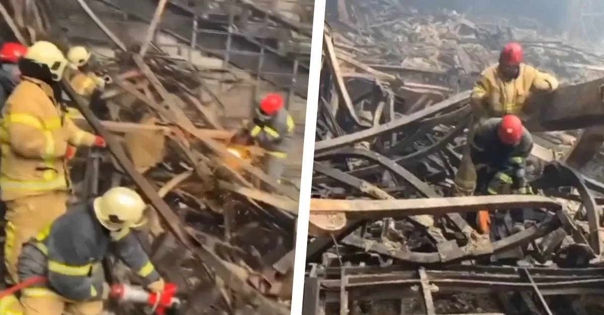 Reddingswerkers delen heftige beelden van verwoeste concertzaal in Moskou (VIDEO)