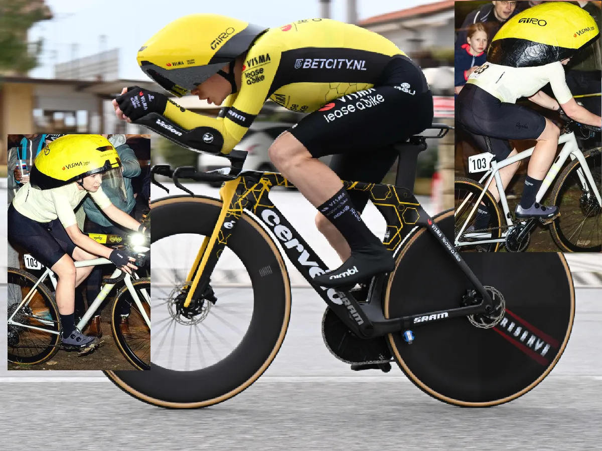 Britische Radfahrerin geht mit einer riesigen Version des "Alien-Helms" von Visma als Halloween-Kostüm viral: "Es fühlte sich an, als hätte ich ein riesiges Segel auf meinem Kopf"