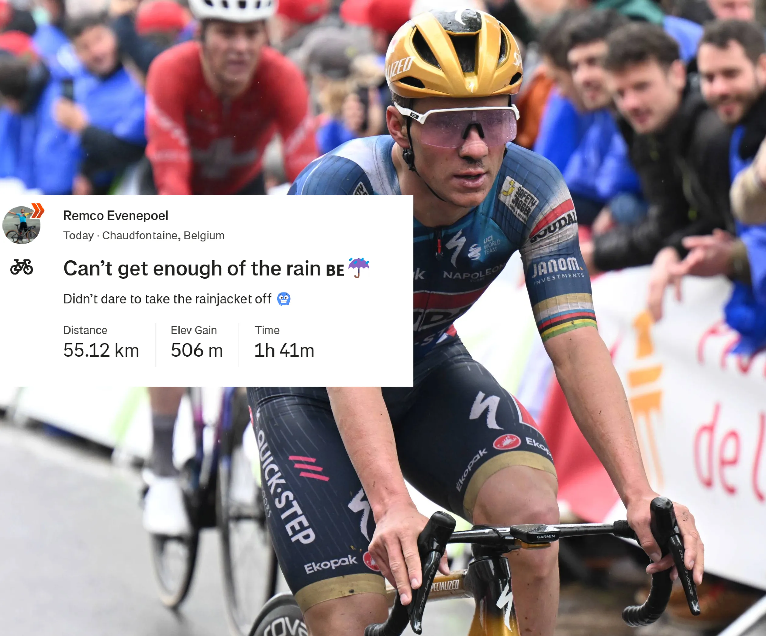 "Ich kann nicht genug davon bekommen" - Remco Evenepoel genießt noch mehr Regen während einer Trainingseinheit nach der Fleche Wallonne