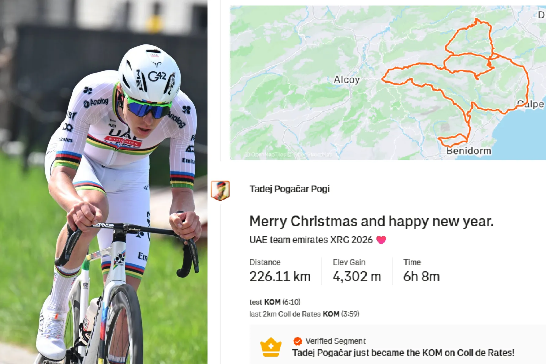 Weihnachtsgeschenk von Tadej Pogačar: Der Slowene pulverisiert den Rekord am Coll de Rates!