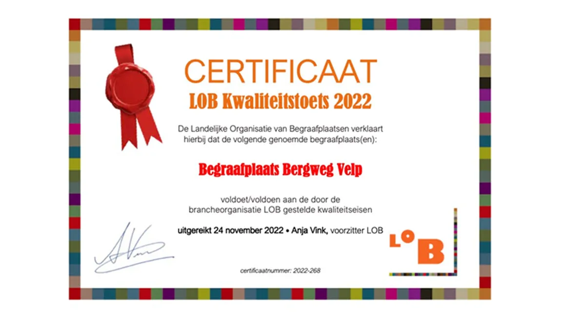 certificaat voor begraafplaats bergweg velp lob