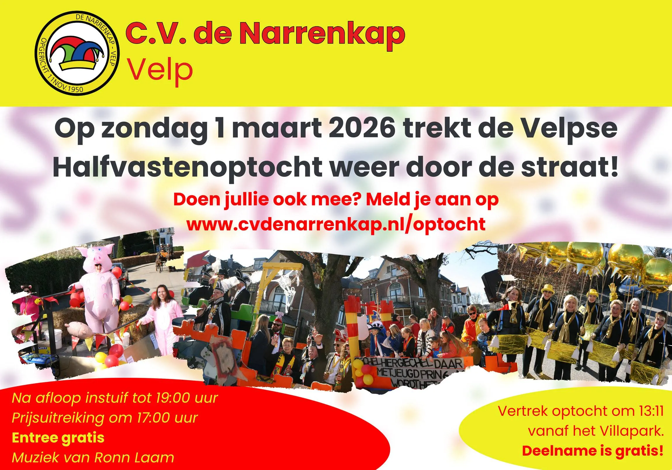 Aanmelden voor de Velpse Halfvastenoptocht weer mogelijk! - Cv. De Narrenkap