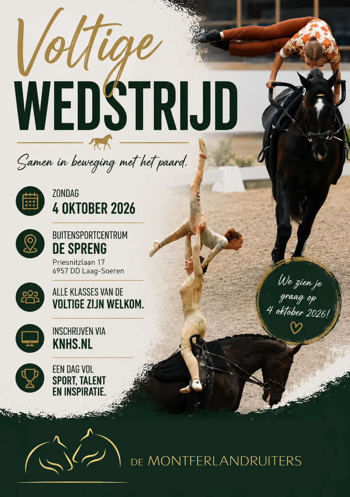 Flyer aankondiging Voltigewedstrijd Buitensportcentrum De Spreng