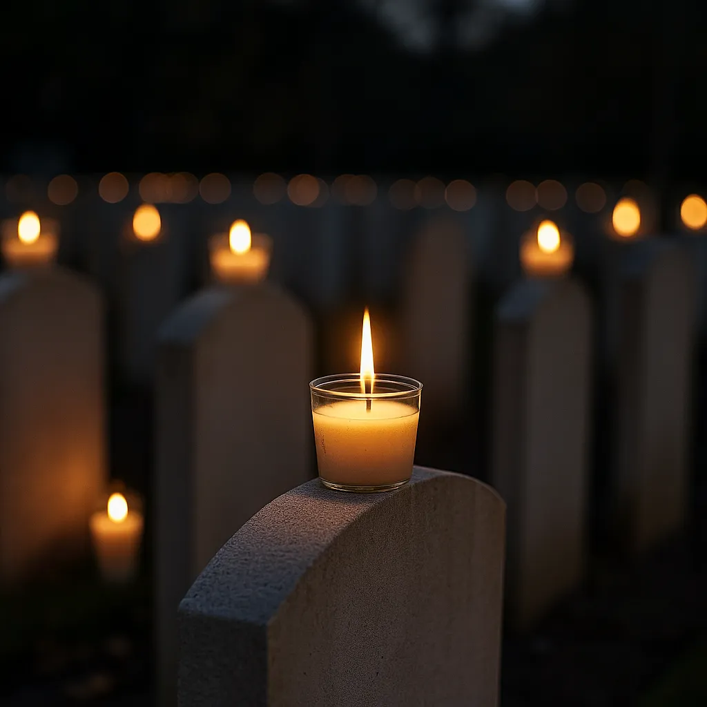 Herdenkingslichten bij schemering