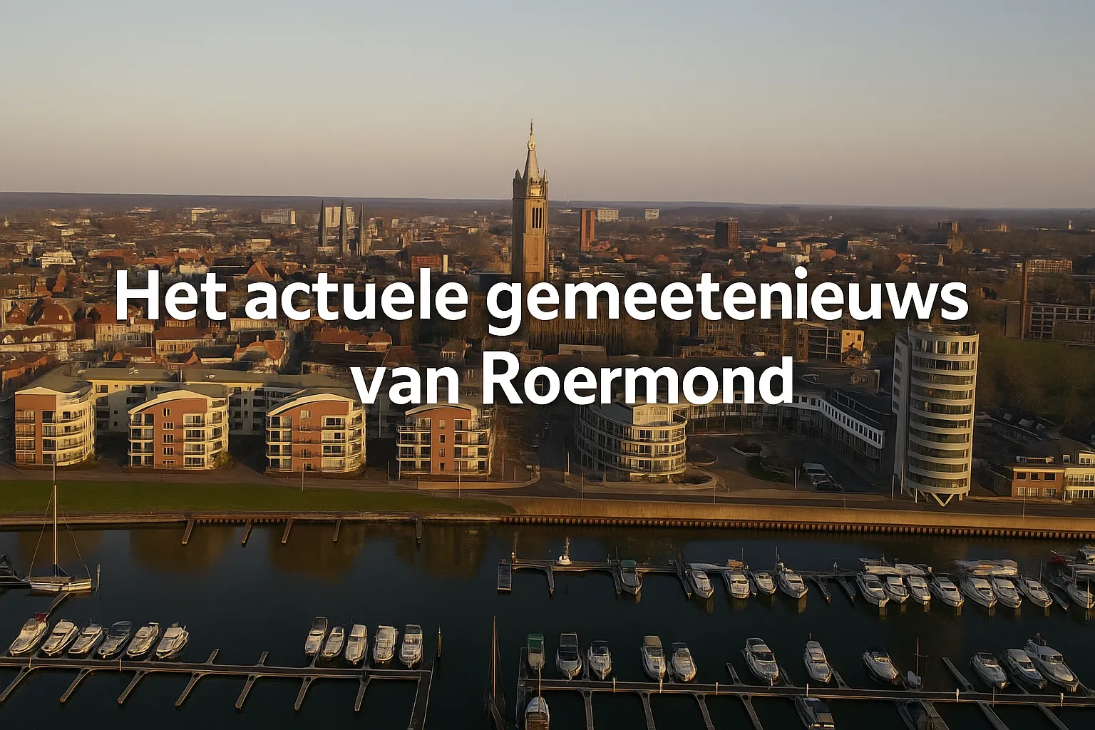 Stadszicht van Roermond in de avond