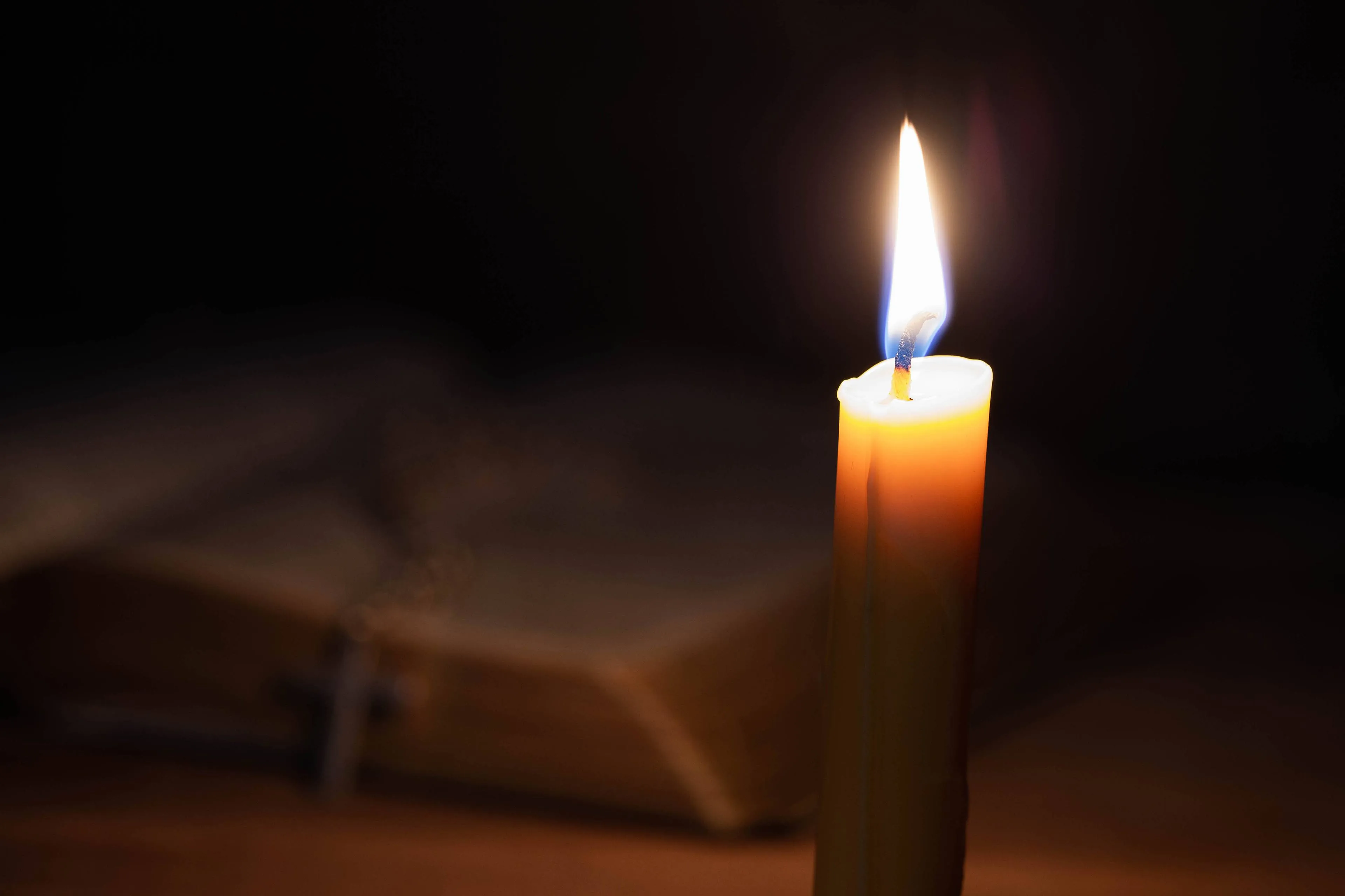 bible candle old oak wooden table
