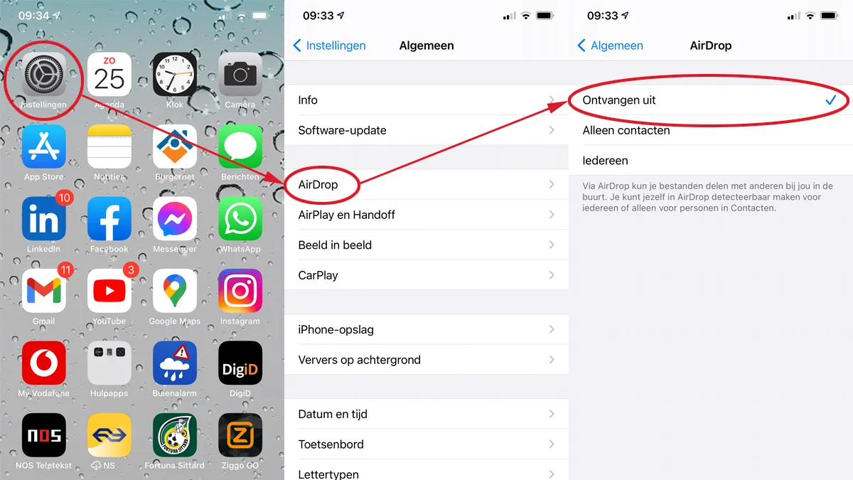 airdrop uitzetten op apple