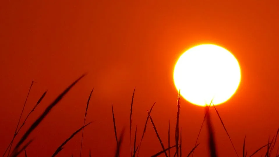 hitte oranje hemel ondergaande zon