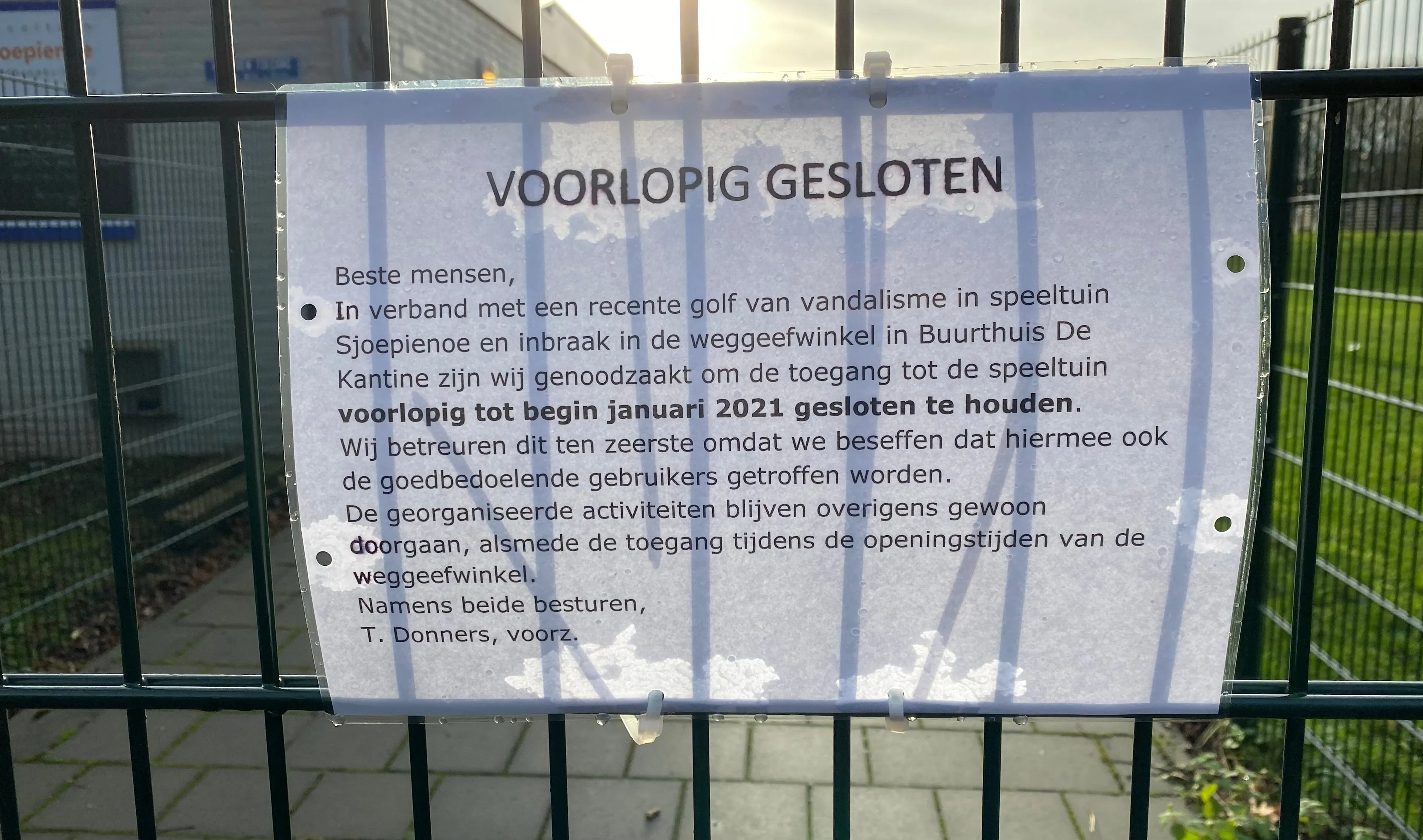 sjoepienoe gesloten wegens vandalisme