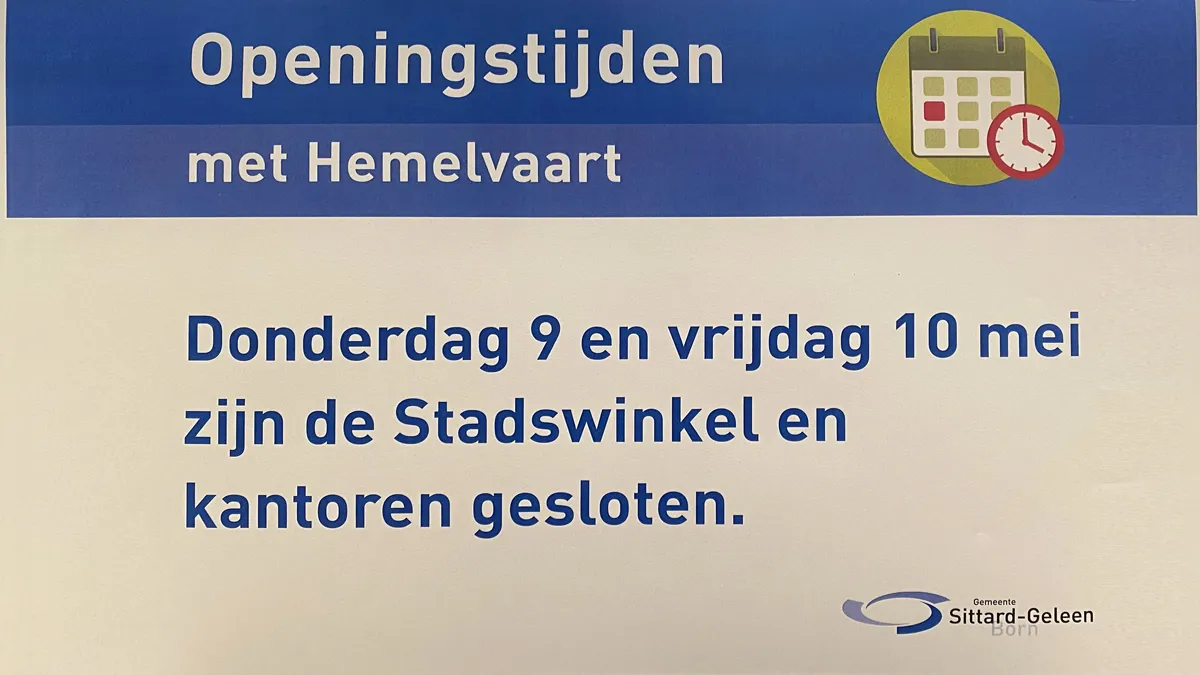 sluiting stadswinkel hemelvaart