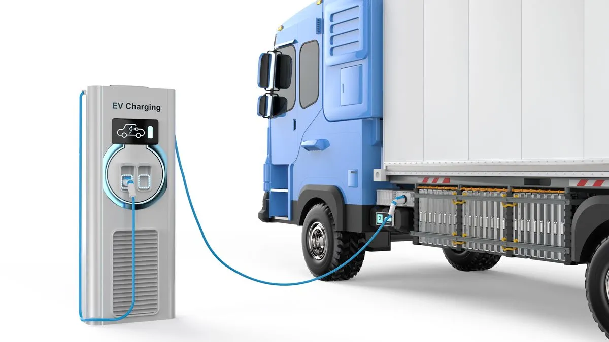 elektrische vrachtwagen laadpaal illustratie