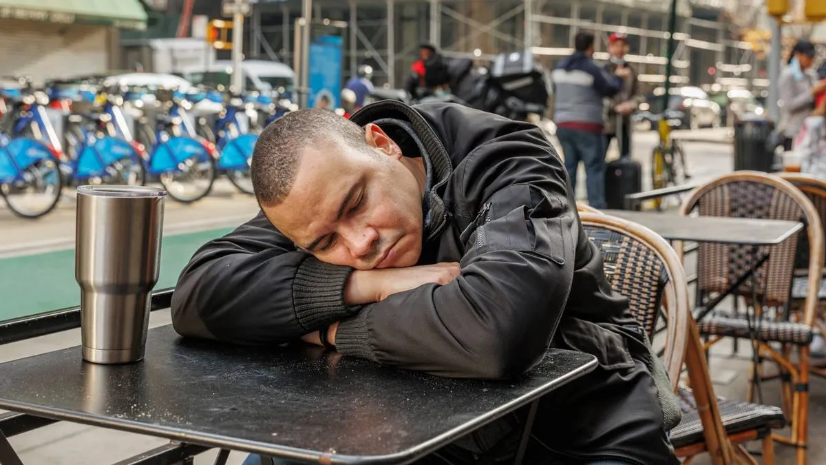 dakloze slaapt op terras