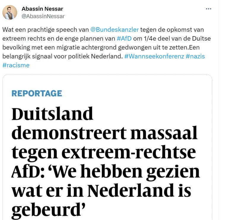 Linkse hypocrisie op volle toeren: GroenLinks-PvdA's Nessar framed rechts Nederland als Nazi's!