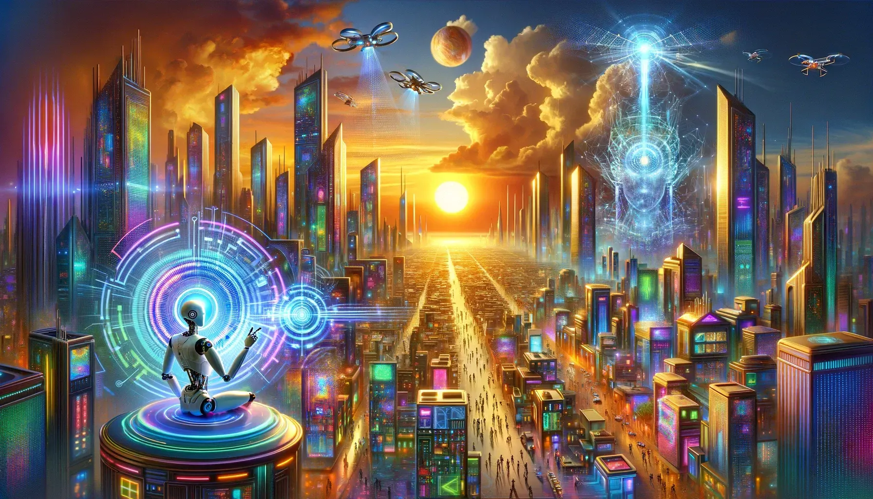dalle 2024 02 14 201034 envision a vivid and dynamic scene where artificial intelligence has taken over the world the image should be filled with bright colors illustrating