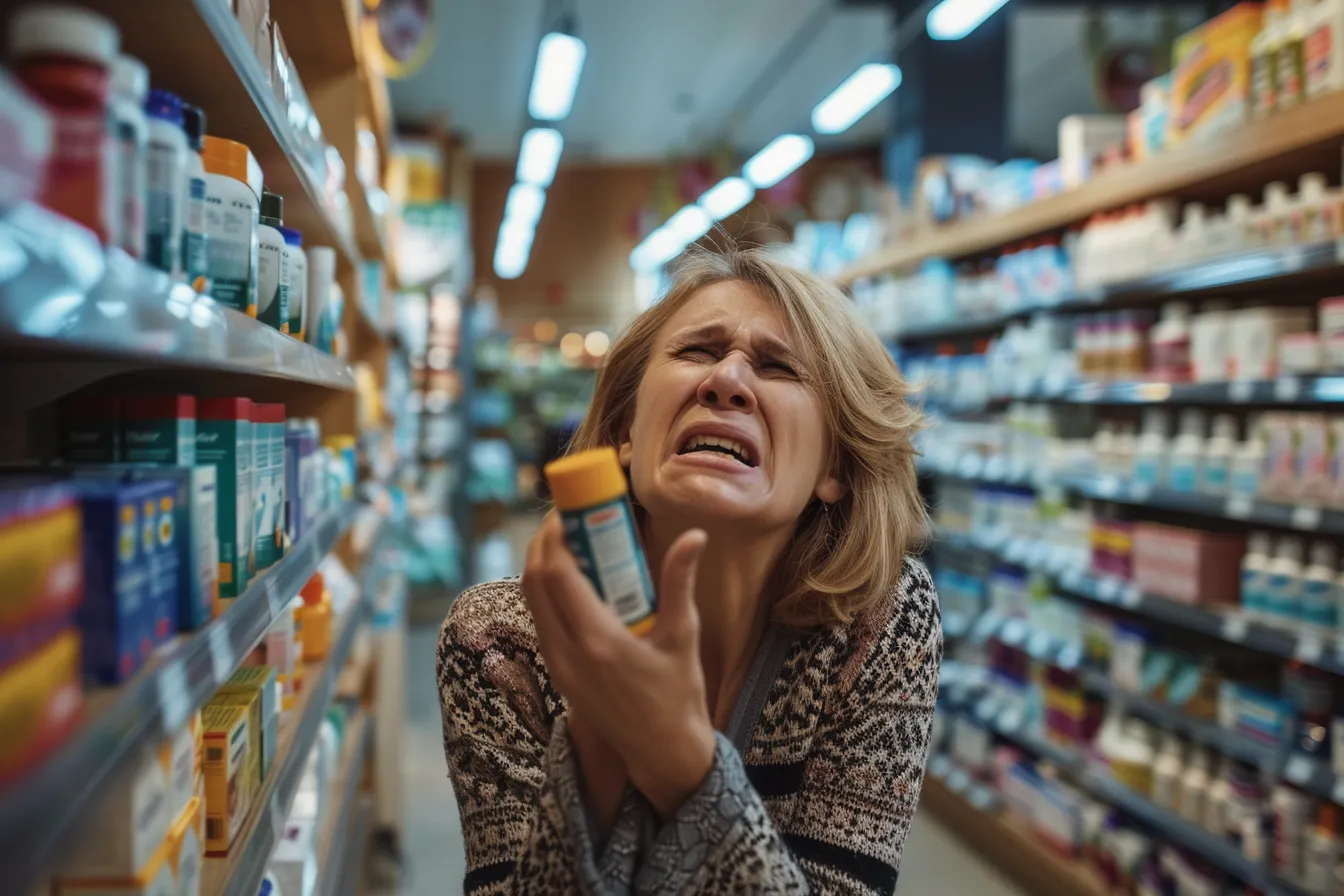 vrouw apotheek huilen