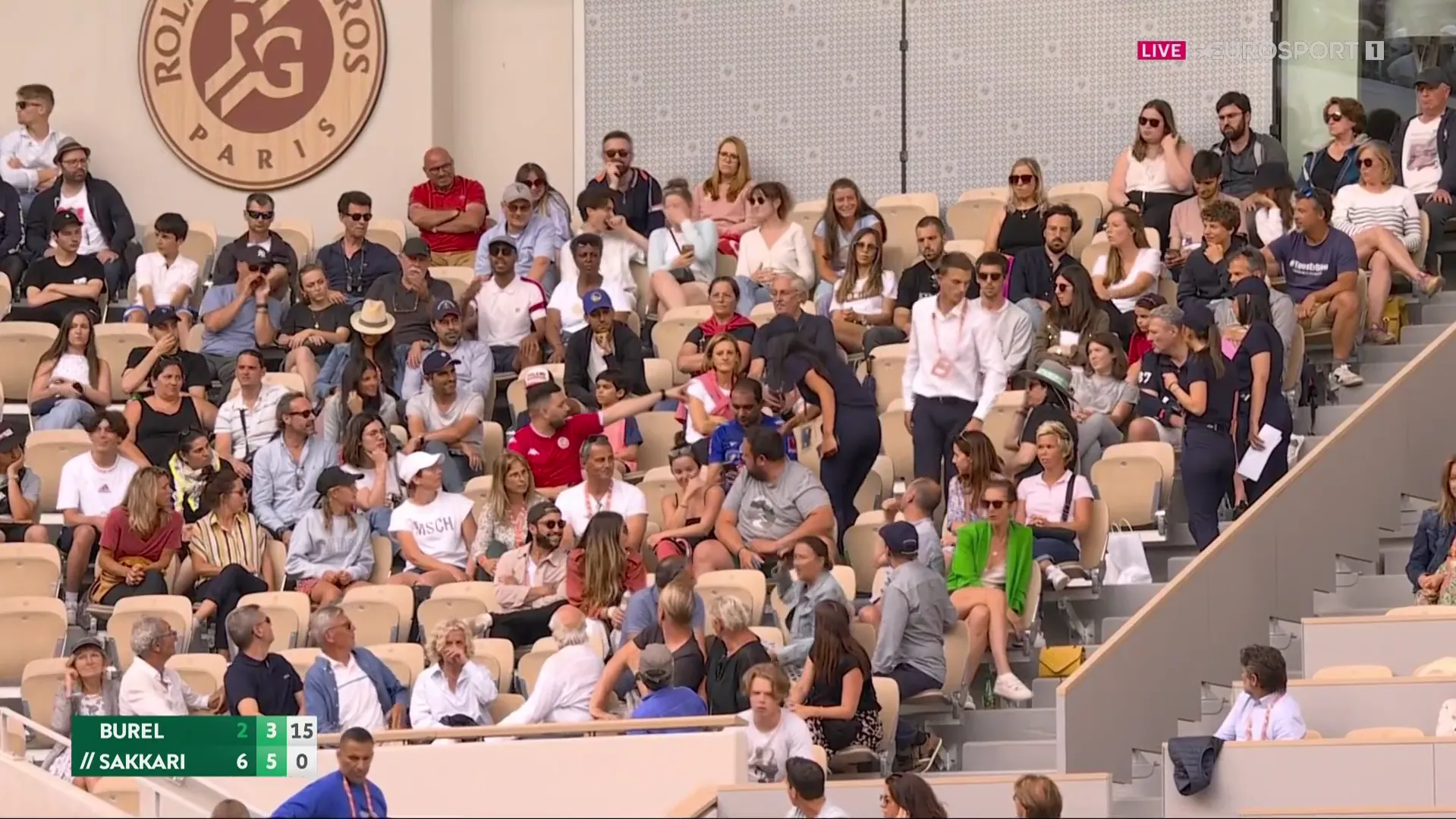 VIDEO: Crazy moment fan refuses to leave during Sakkari-Burel French Open match after causing disruption