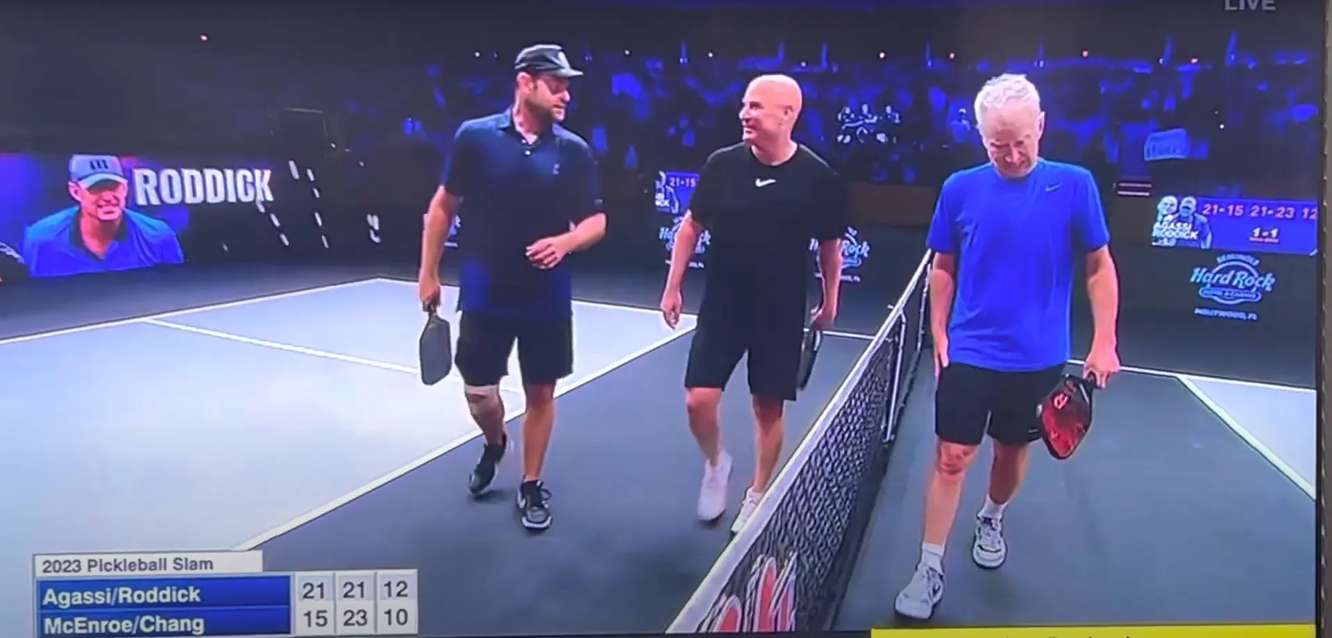 Andre Agassi and Andy Roddick win $1m Pickleball Slam with victory over John McEnroe and Michael Chang