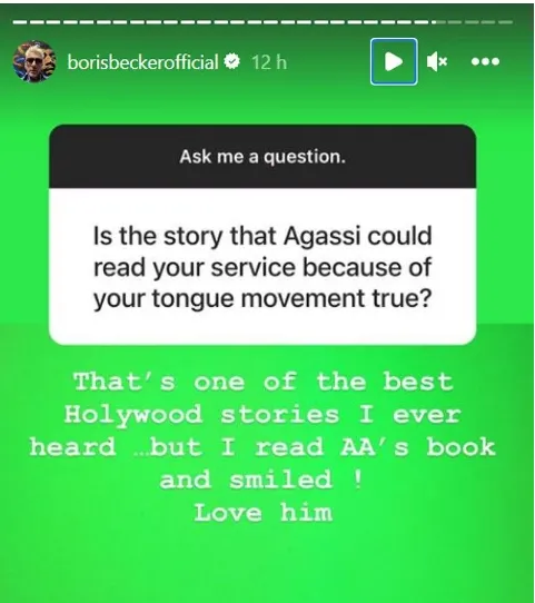 Becker responde a la afirmación de Agassi de leer su saque con el movimiento de la lengua: "Es una de las mejores historias de Hollywood que he oído"