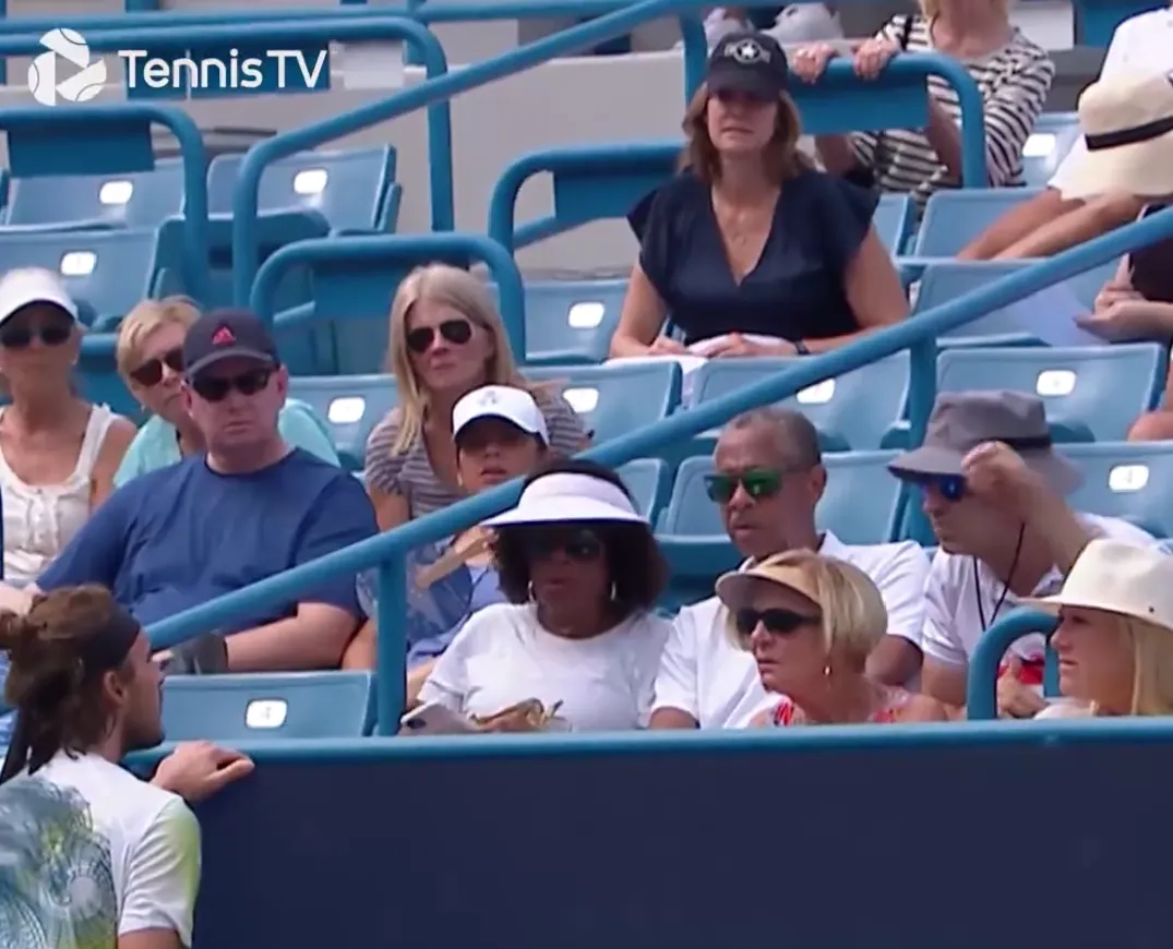 (VIDEO) Bizarre Unterbrechung: Tsitsipas bittet, einen Fan, der eine Biene imitiert, bei den Cincinnati Open zu entfernen