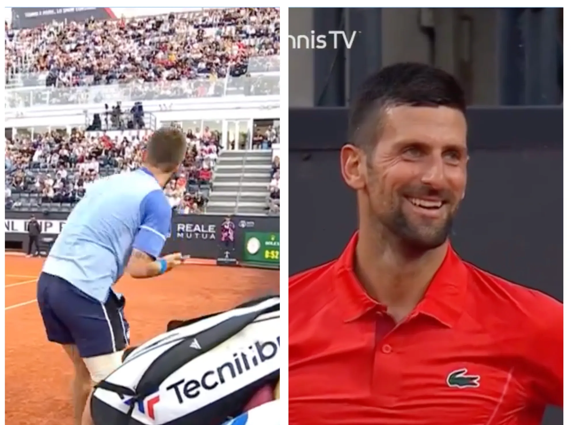 (VIDEO) Most bizarre interruption ever in Corentin Moutet v Novak Djokovic as Frenchman's phone alarm goes off mid match at Rome Open