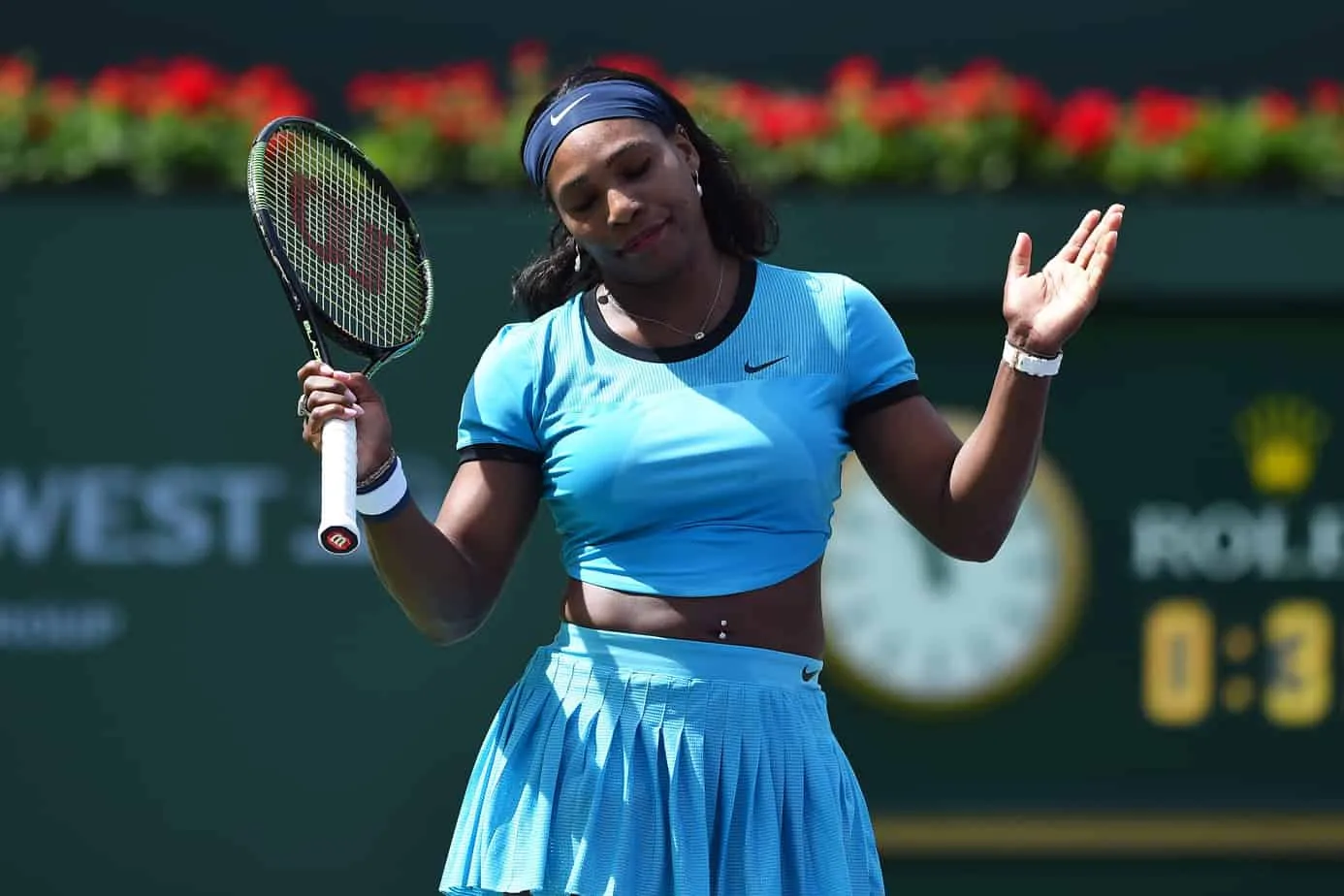Serena Williams participating in the 2016 Indian Wells Open