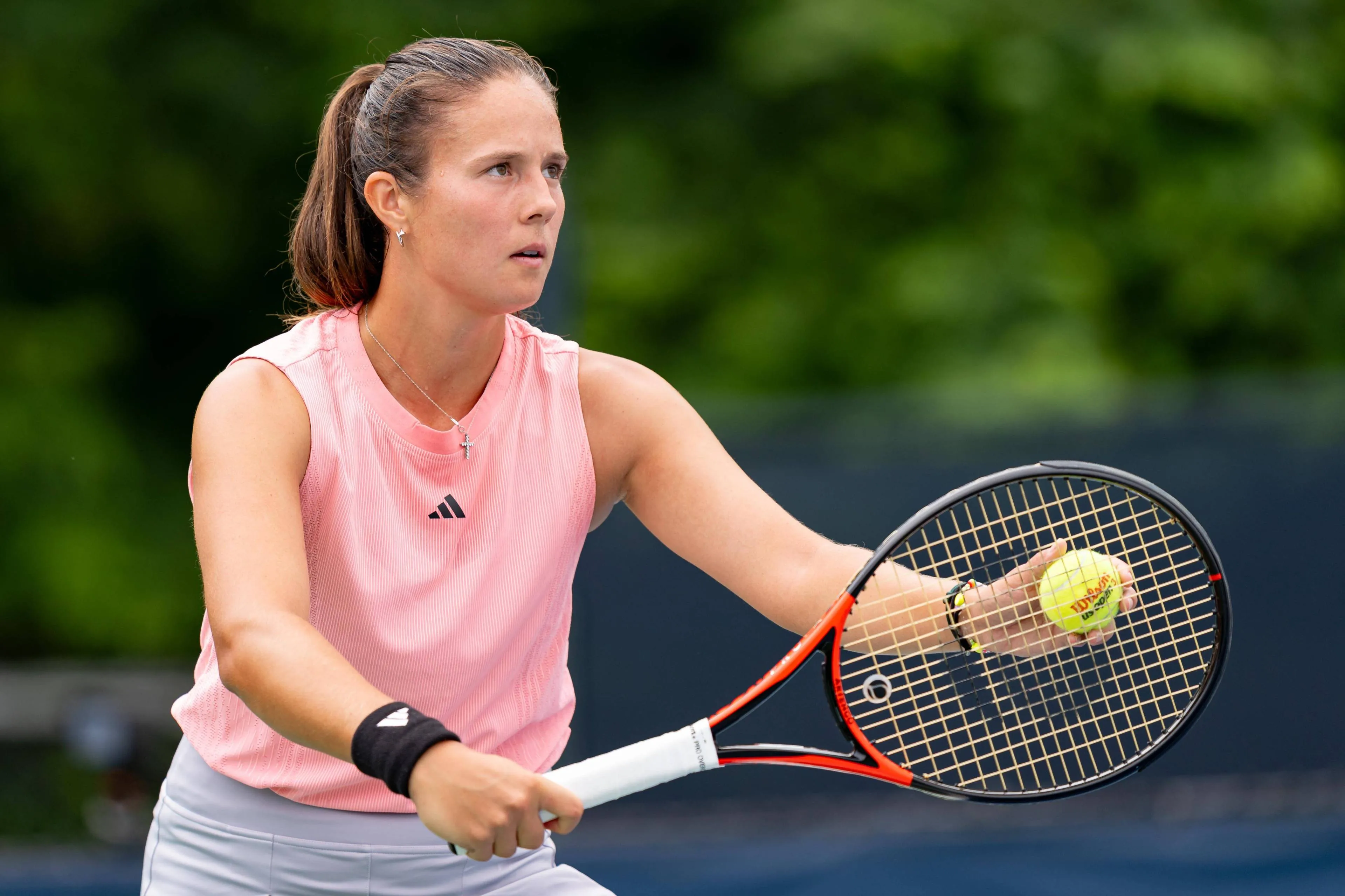 Daria Kasatkina plays at the 2025 Canadian Open.