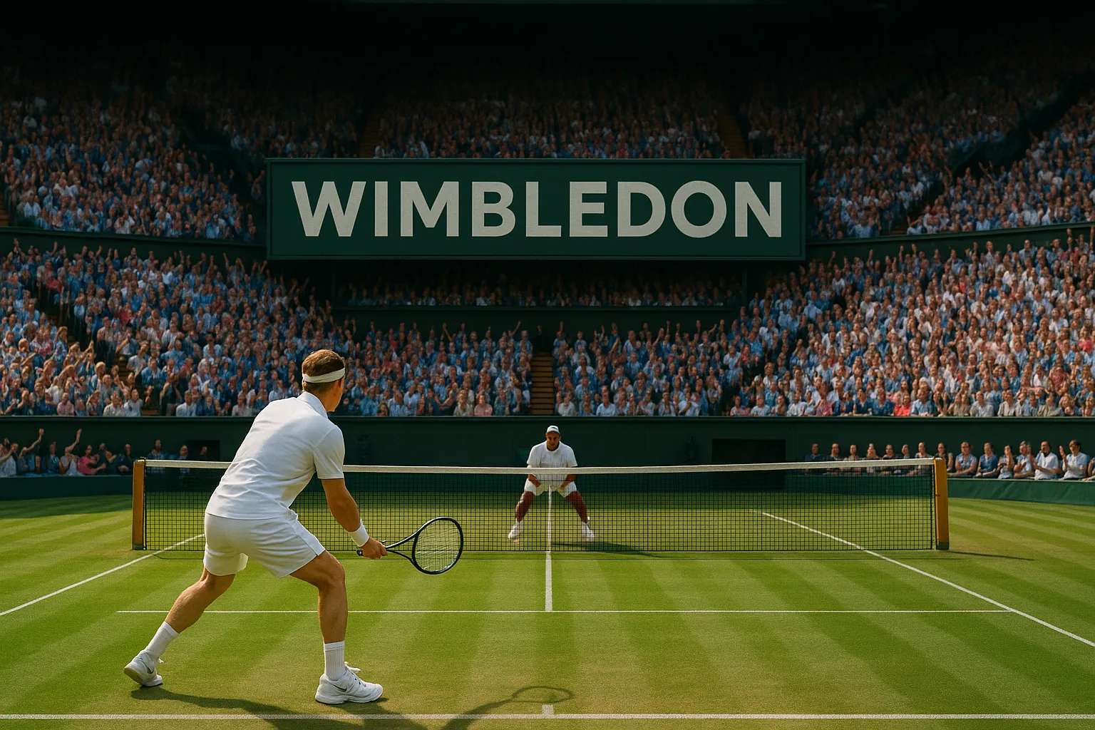 wimbledon mens tournament centre crowd and players