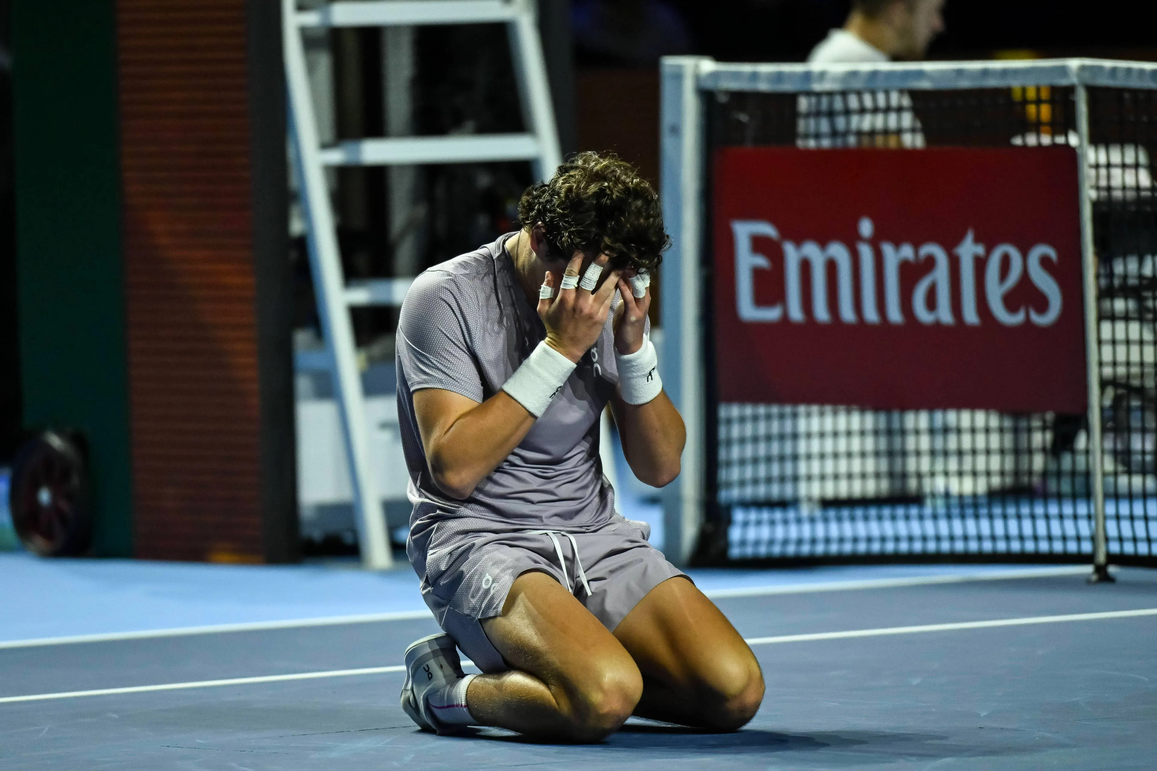 Joao Fonseca crying after winning the Swiss Indoors title