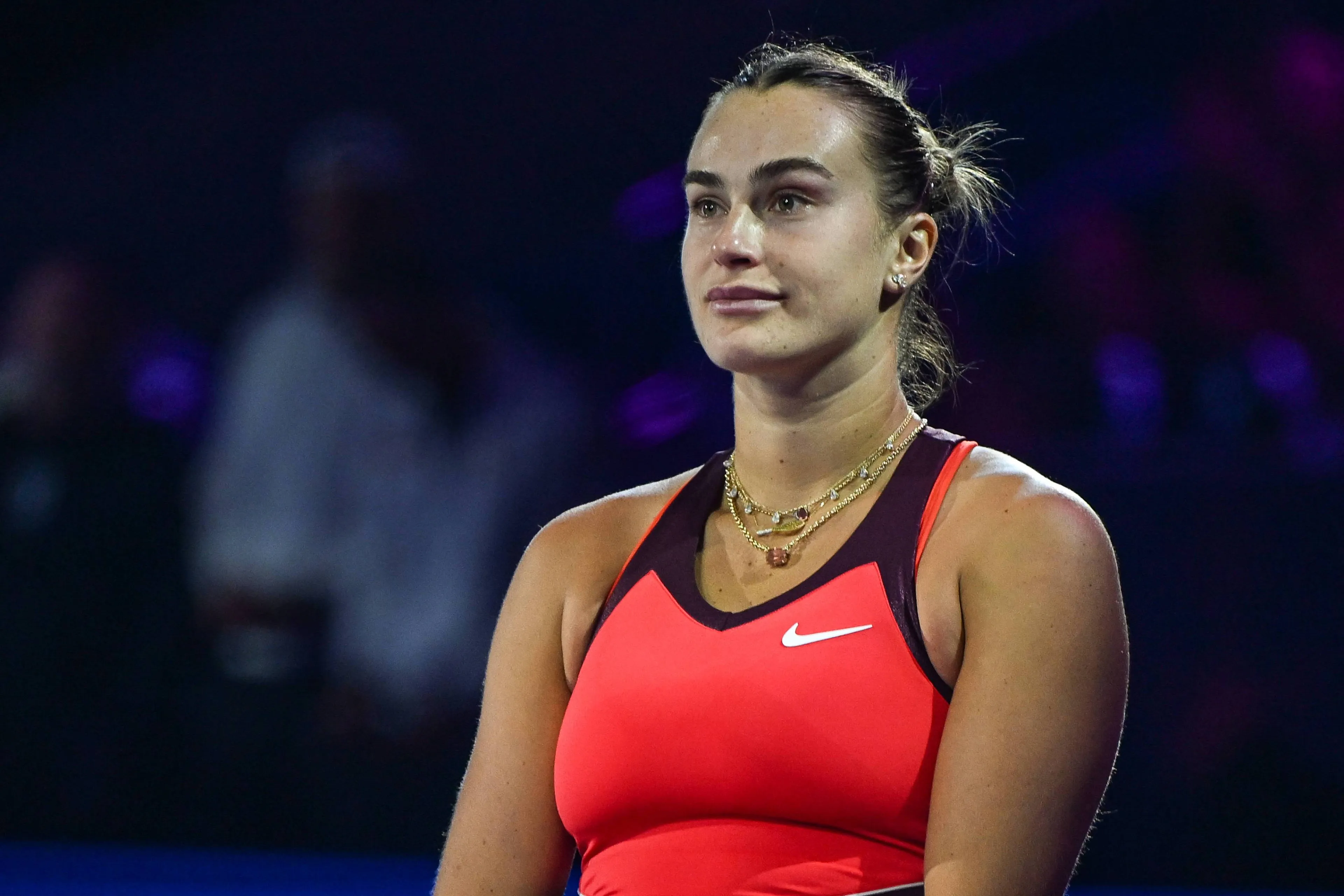 Aryna Sabalenka bemused during WTA Finals.