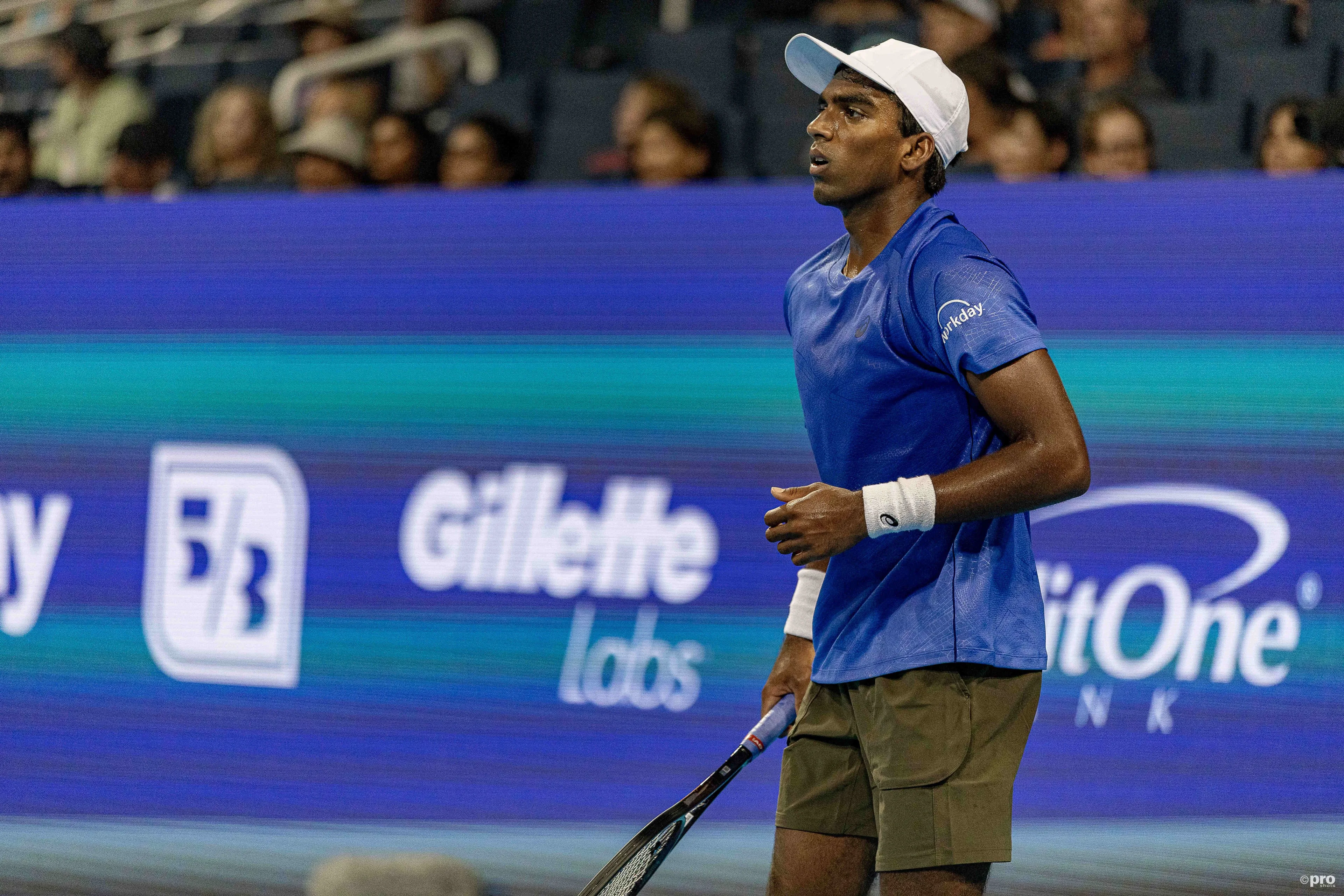 Nishesh Basavareddy on the baseline during 2025 Acapulco Open