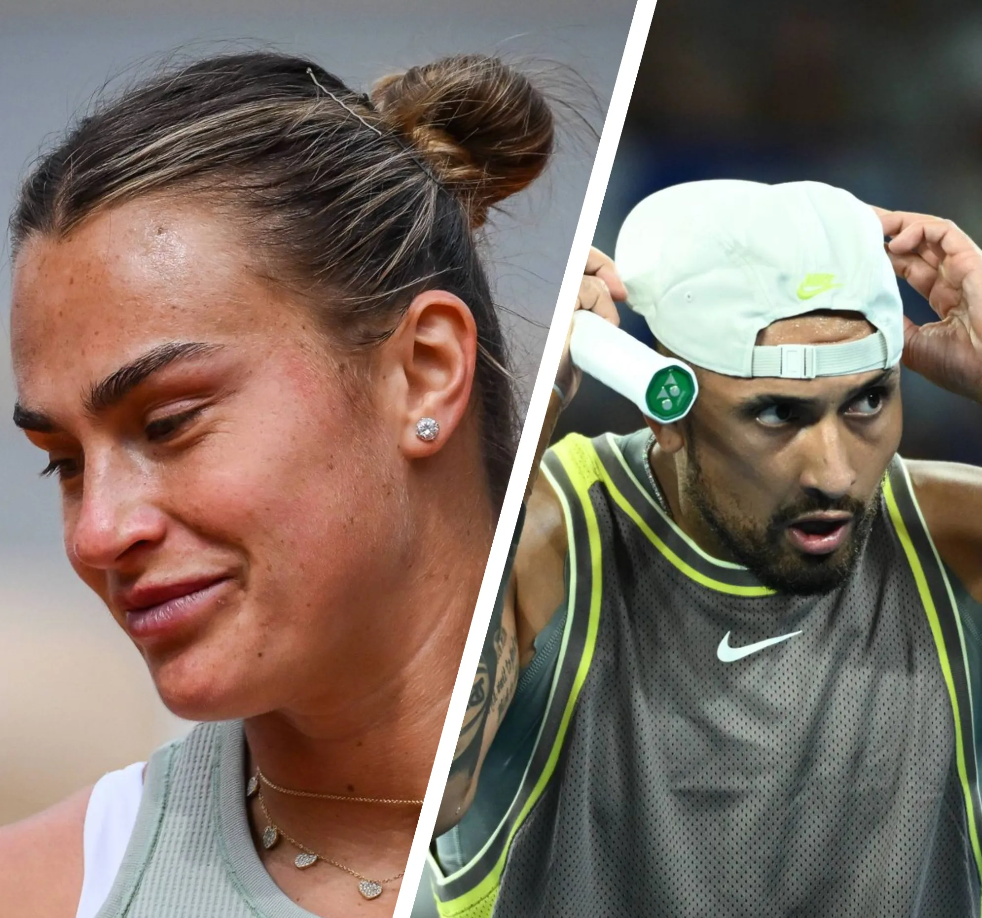 Collage of Sabalenka and Kyrgios.