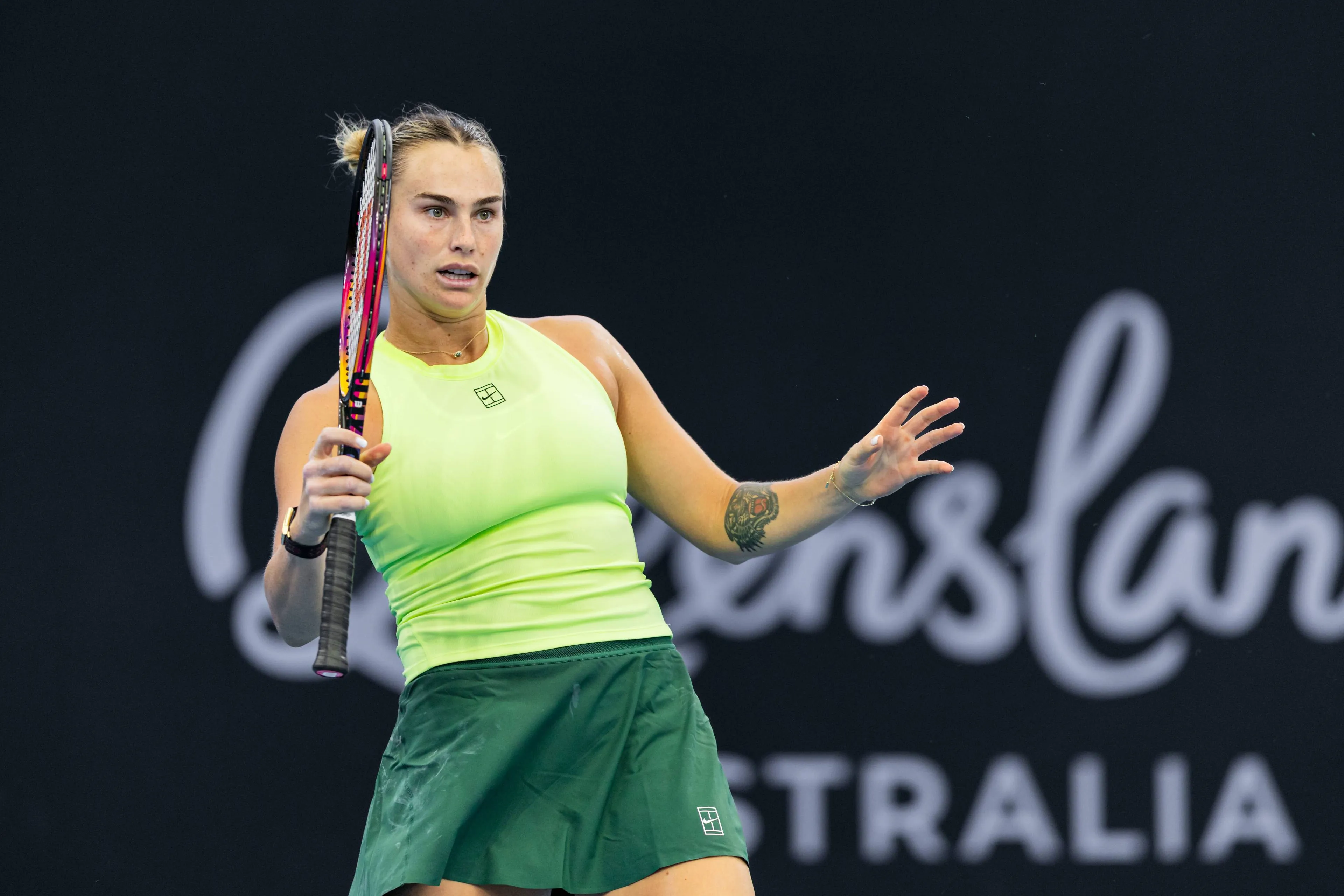 Aryna Sabalenka moves back