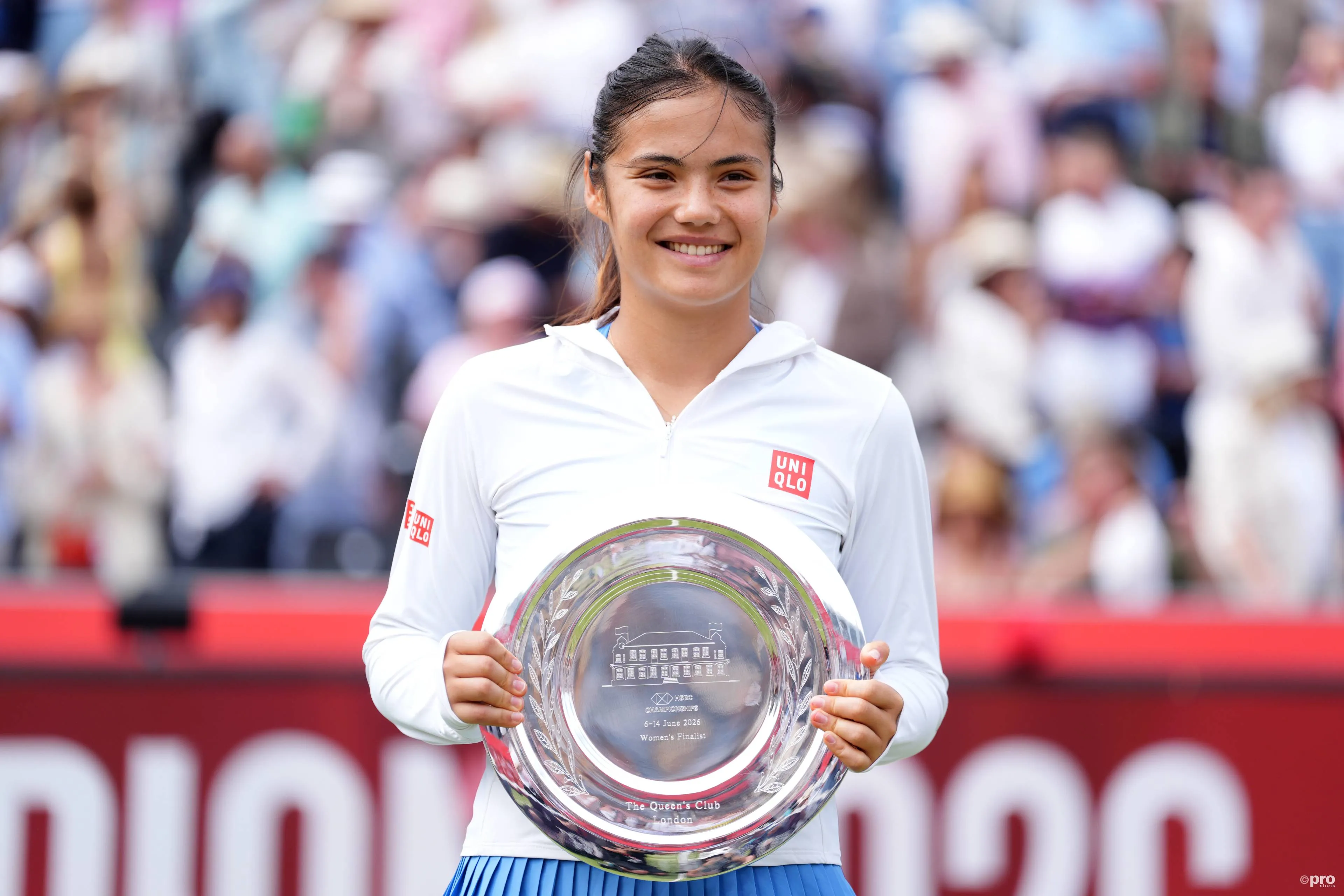 Great Britain's Emma Raducanu with the runners up trophy following her loss to Croatia's Donna Vekic after the Women's singles final match on day seven of the HSBC Championships at The Queen's Club